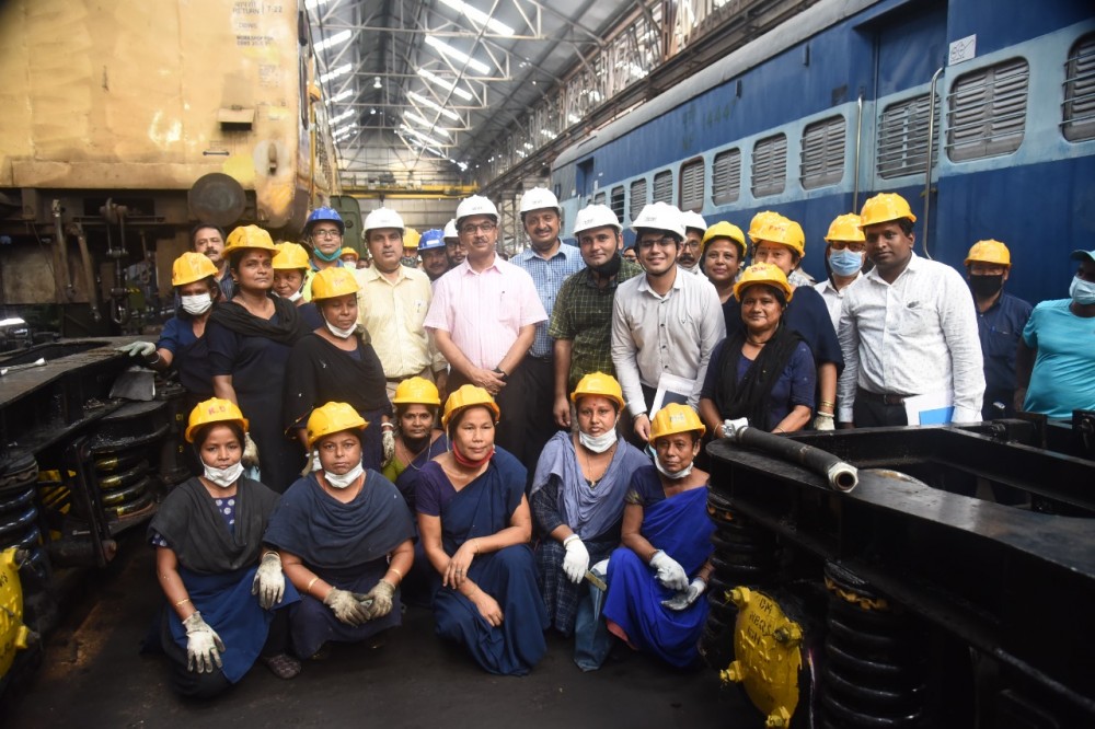 NFR General Manager), Anshul Gupta with maintenance staff of Coaching Depot in Guwahati during his inspection of railway infrastructure in Greater Guwahati areas on September 20. (Photo Courtesy: CPRO)